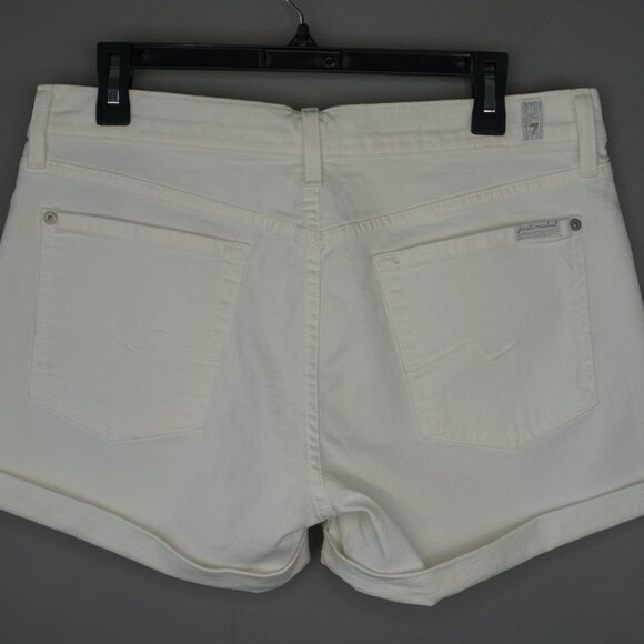 New 7 for All Mankind Mid Rise Rolled Cuffed Shorts in White Size 31 - Picture 7 of 14